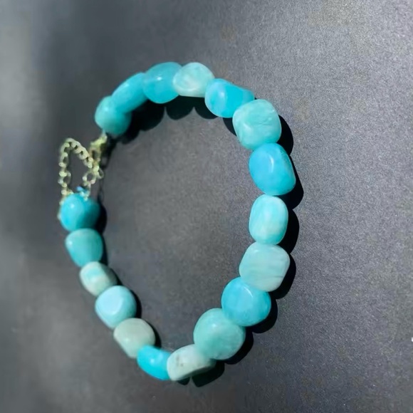 Natural Amazonite Gemstone Silver Bracelet - Picture 2 of 2